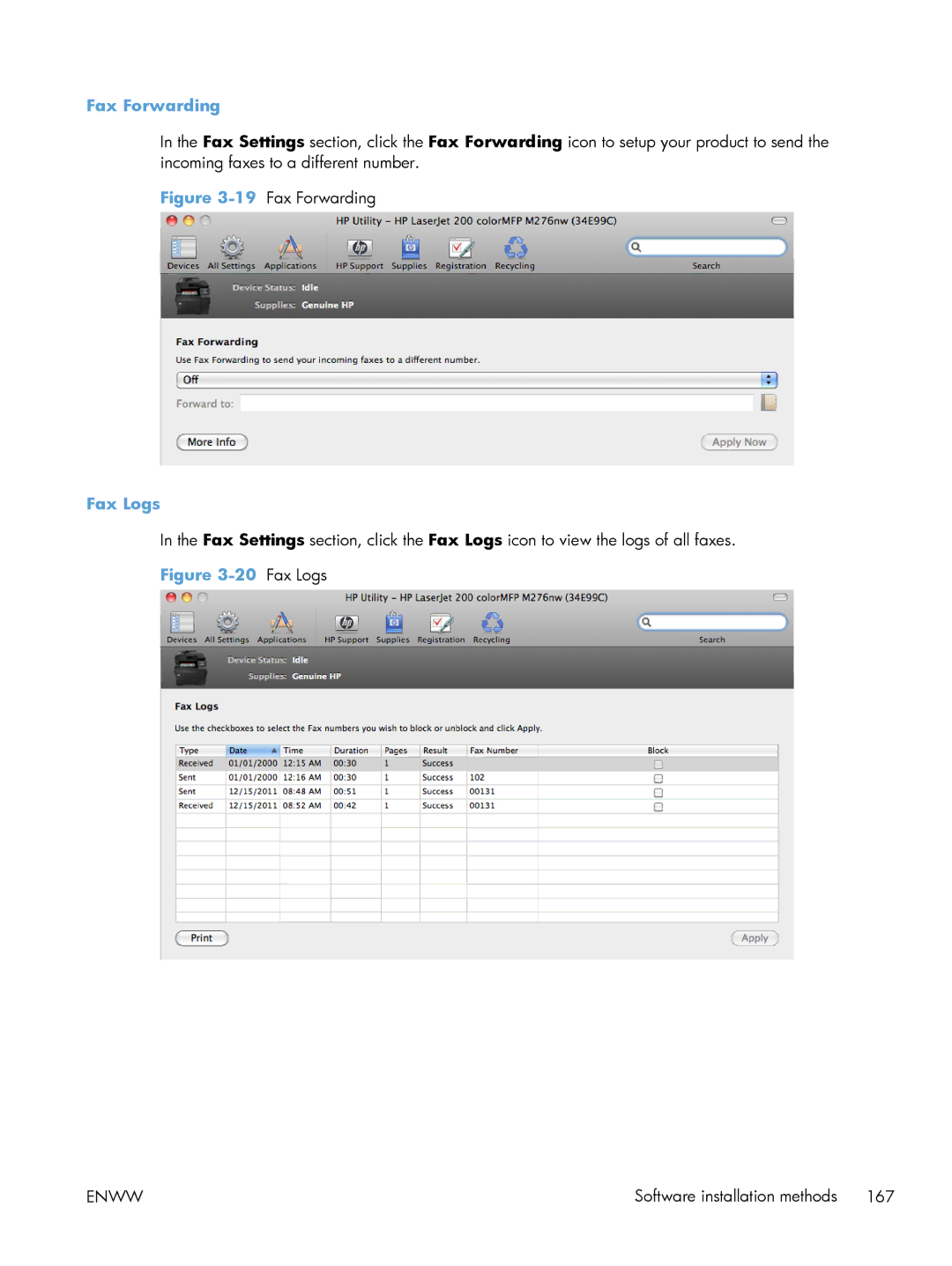 HP 200 color MFP M276nw manual Fax Forwarding, Fax Logs 