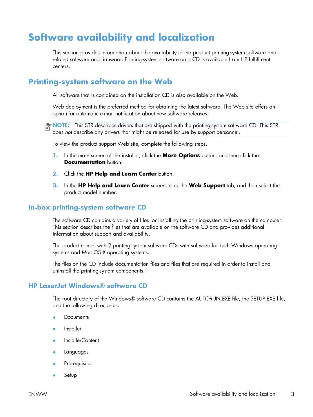 HP 200 color MFP M276nw manual Software availability and localization, Printing-system software on the Web 