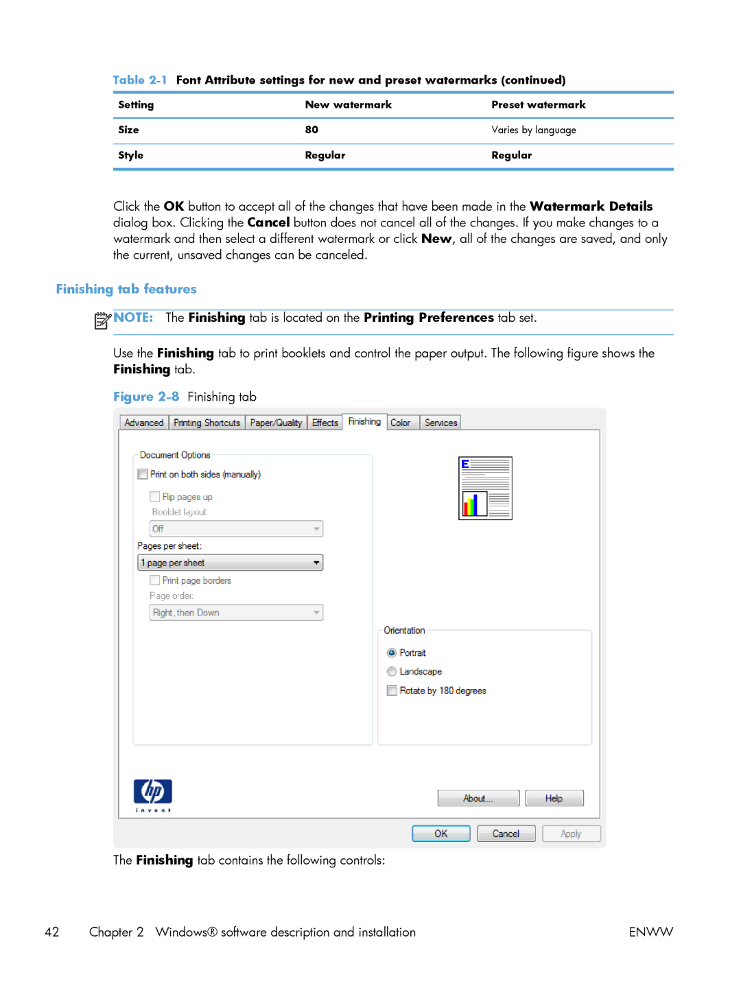 HP 200 color MFP M276nw manual Finishing tab features 