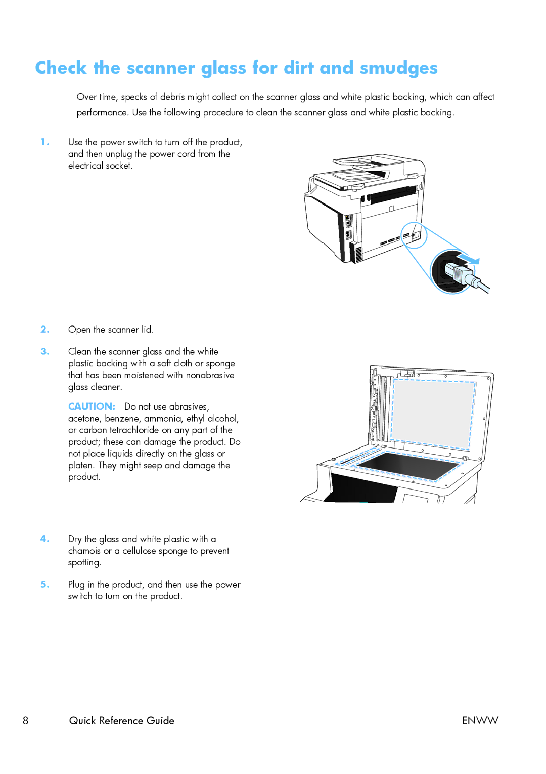 HP 200 color MFP M276nw manual Check the scanner glass for dirt and smudges 