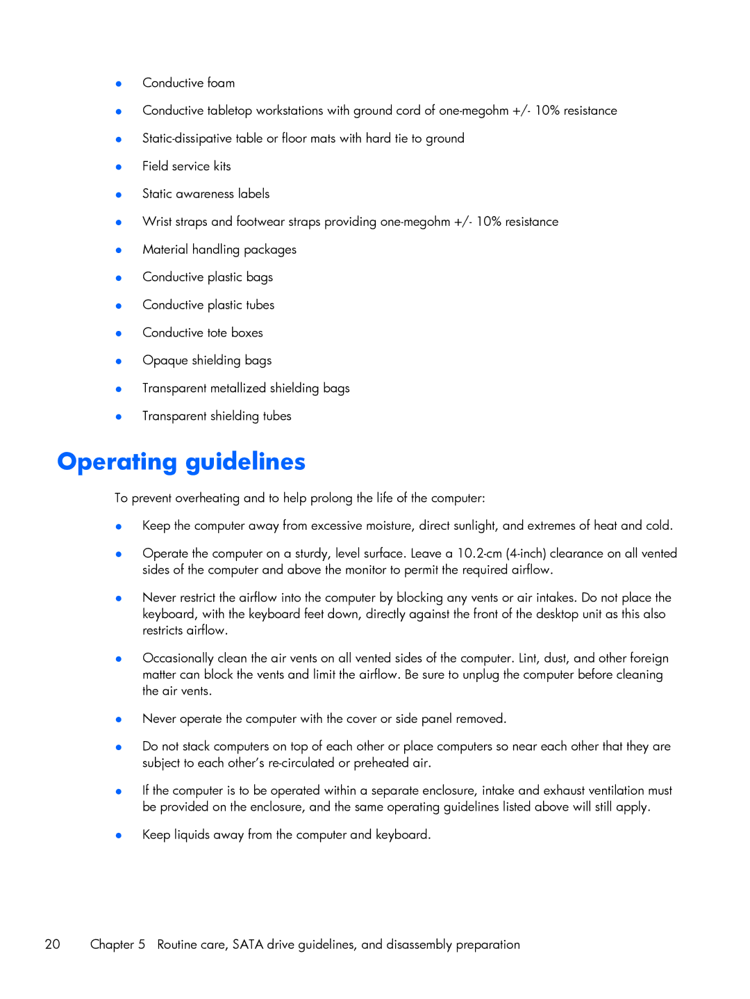 HP 200 G1 manual Operating guidelines 