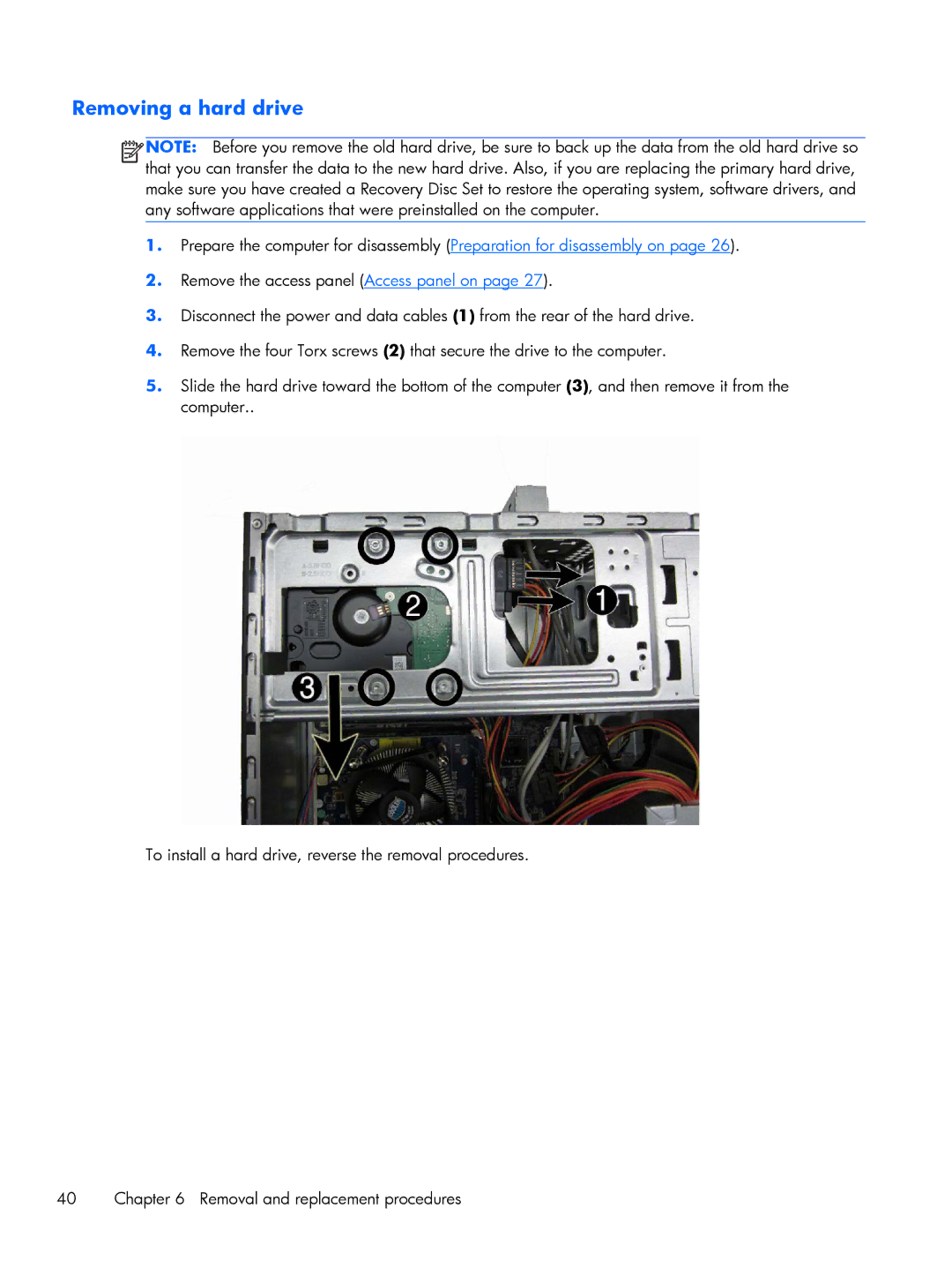 HP 200 G1 manual Removing a hard drive 