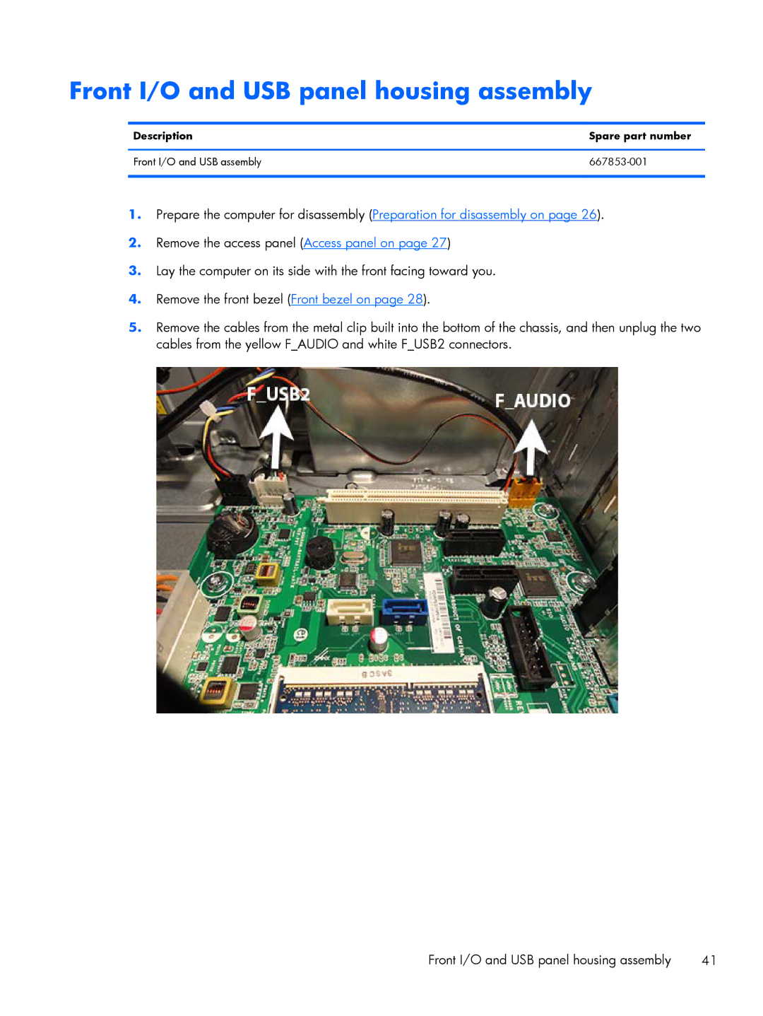 HP 200 G1 manual Front I/O and USB panel housing assembly 