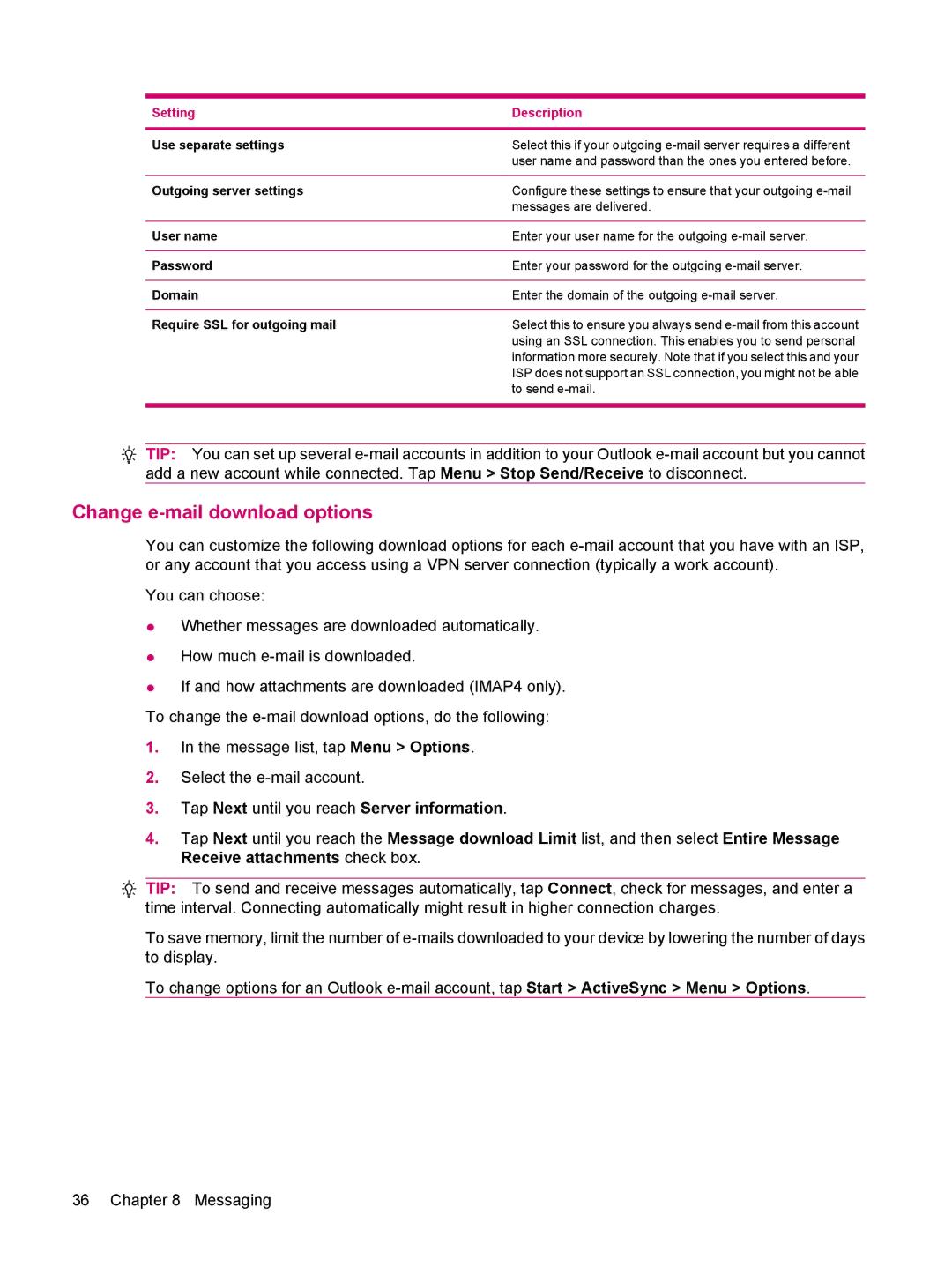 HP 200 manual Tap Next until you reach Server information, Use separate settings 