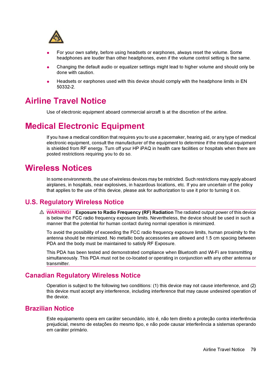 HP 200 manual Airline Travel Notice, Medical Electronic Equipment, Wireless Notices 