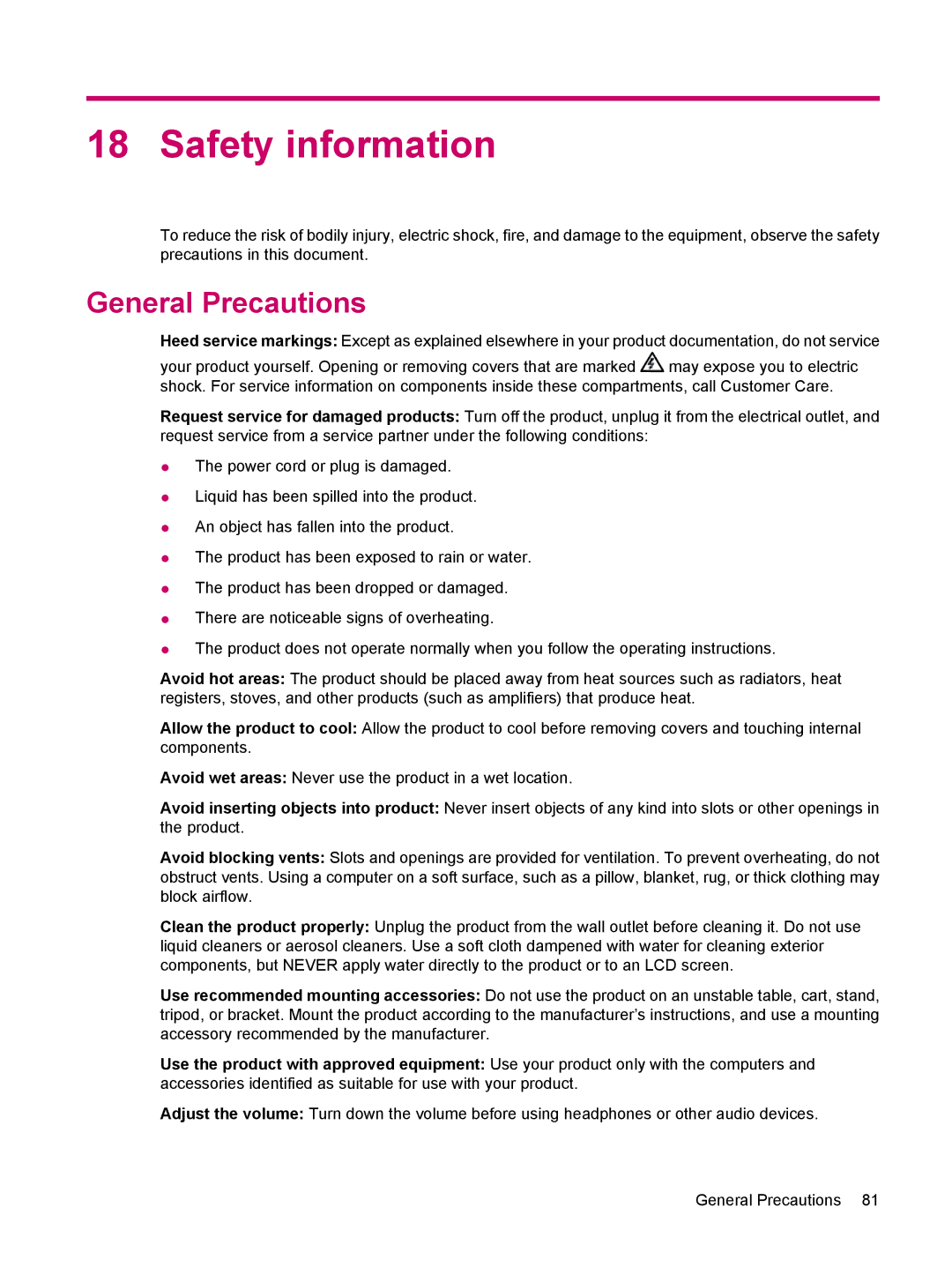 HP 200 manual Safety information, General Precautions 