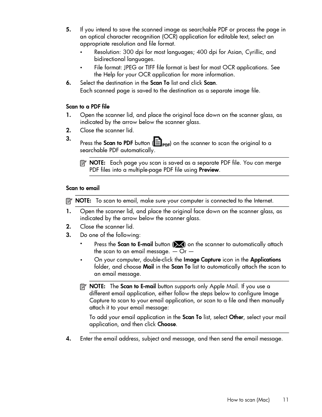 HP 200 manual How to scan Mac 