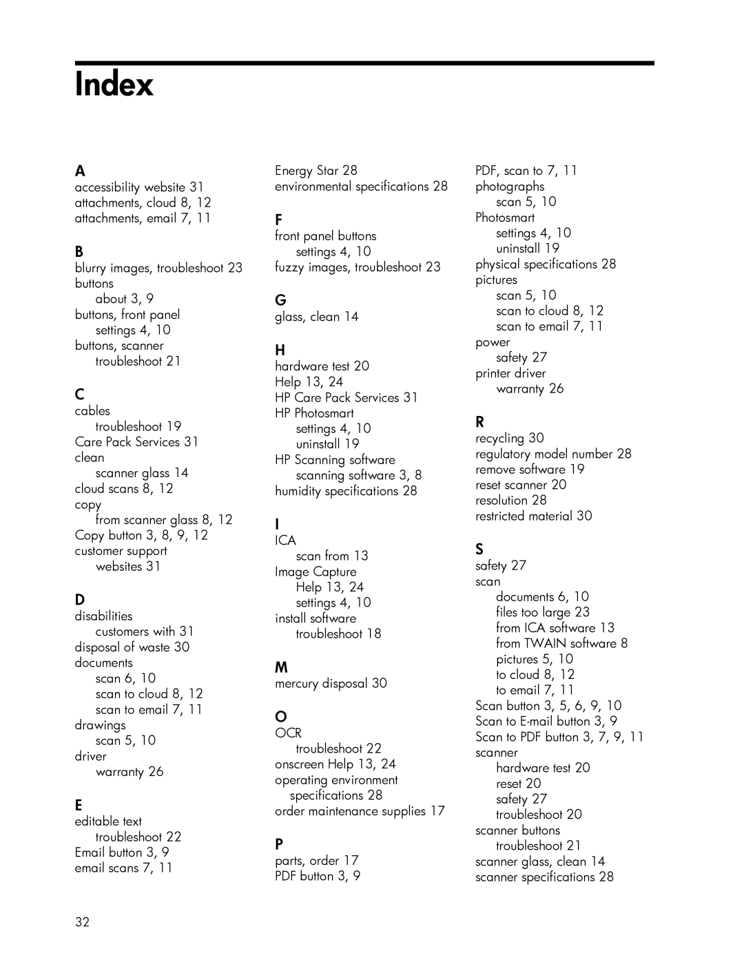 HP 200 manual Index, Ica 