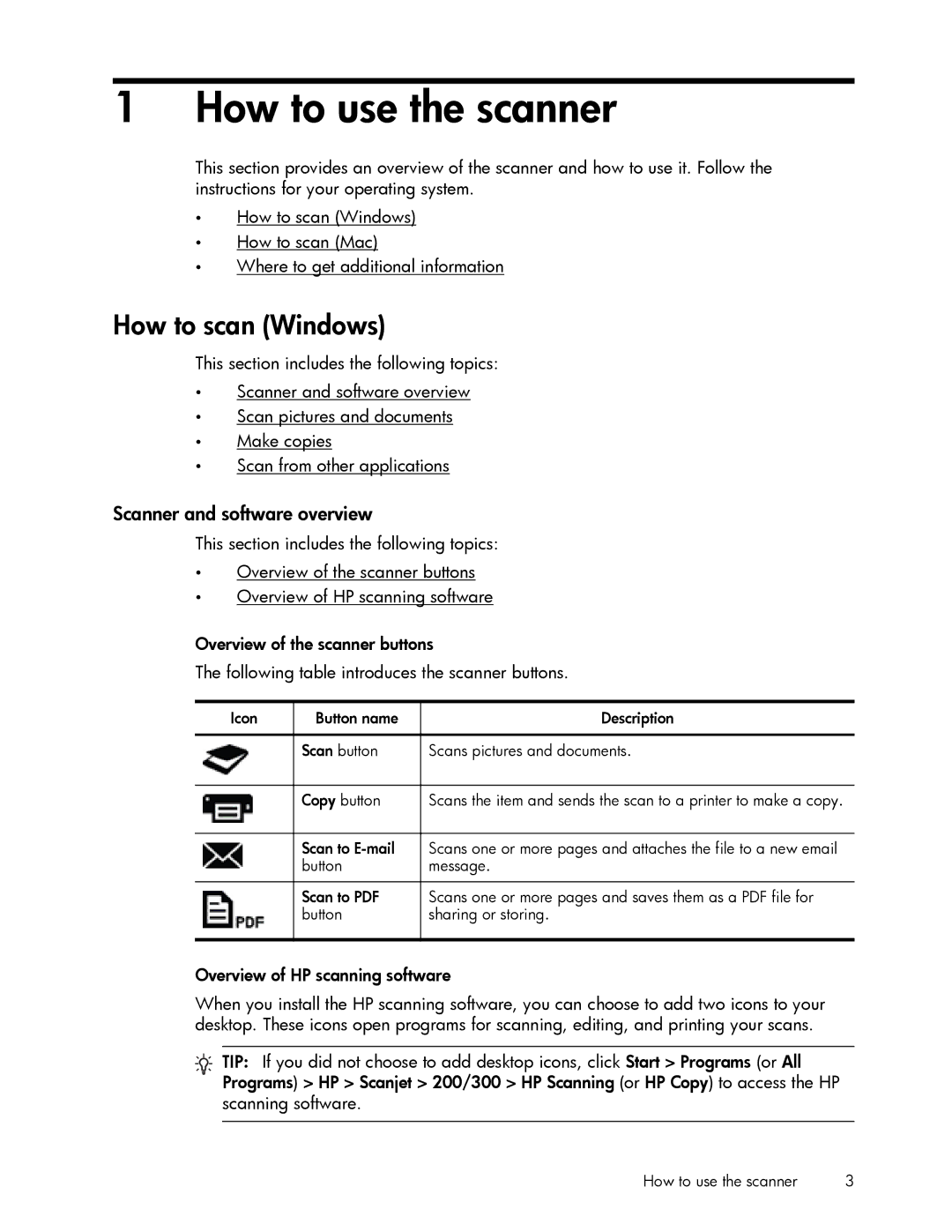 HP 200 manual How to use the scanner, How to scan Windows, Scanner and software overview 