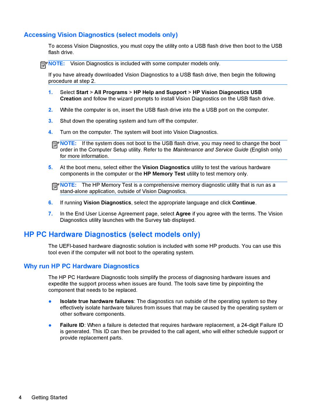 HP 2000 Base Model manual HP PC Hardware Diagnostics select models only, Accessing Vision Diagnostics select models only 