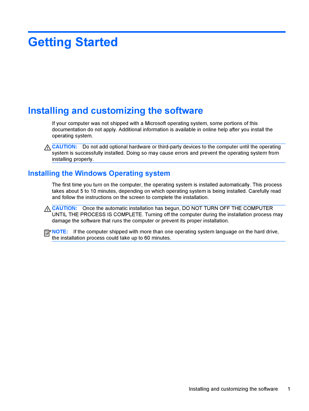 HP 2000 Base Model manual Installing and customizing the software, Installing the Windows Operating system 