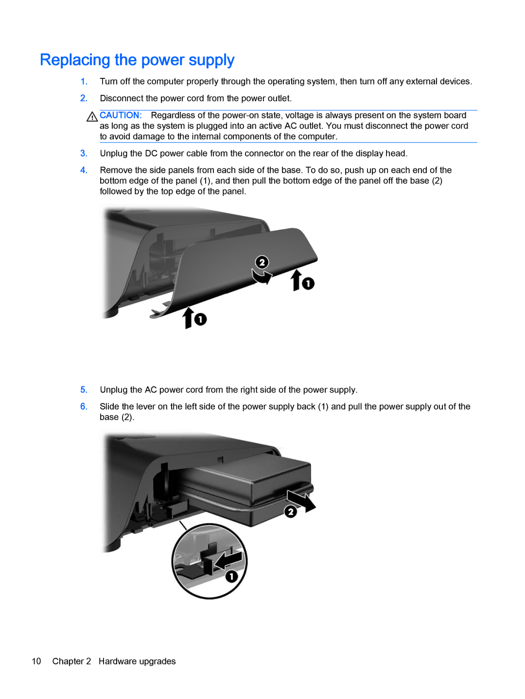 HP 2000 Base Model manual Replacing the power supply 