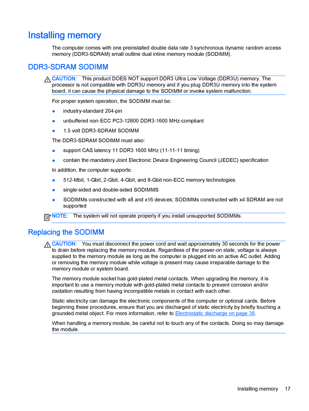 HP 2000 Base Model manual Installing memory, DDR3-SDRAM Sodimm 