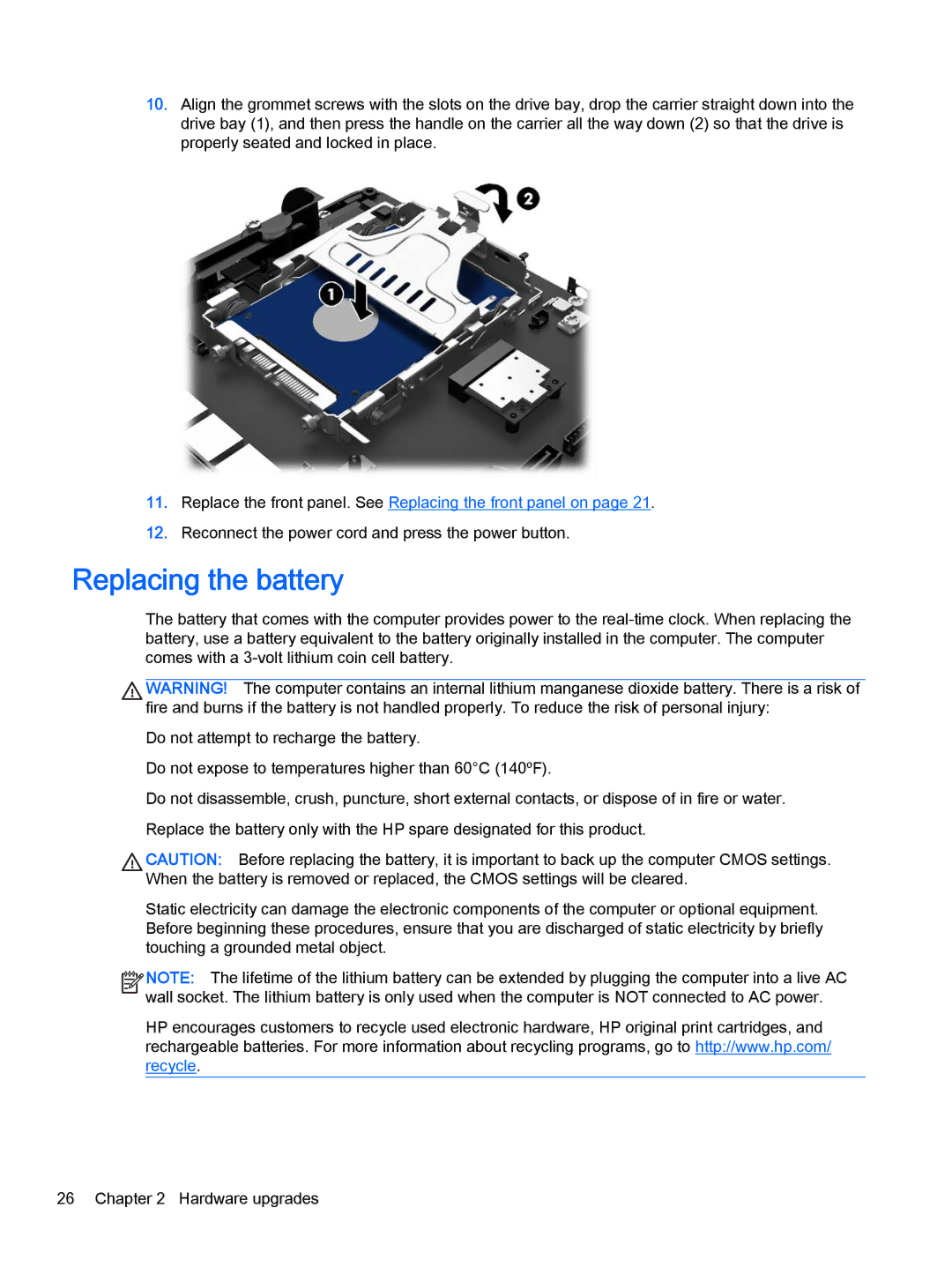 HP 2000 Base Model manual Replacing the battery 