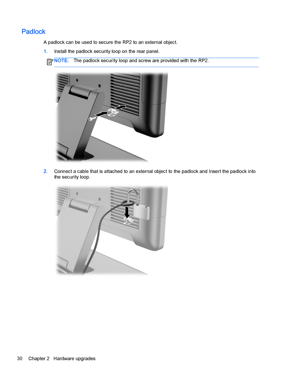 HP 2000 Base Model manual Padlock 