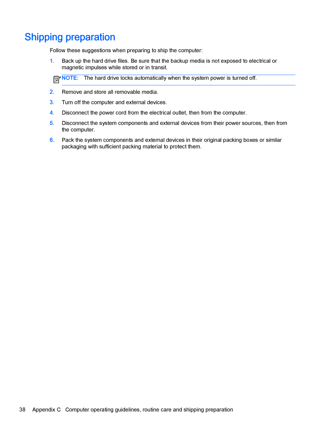 HP 2000 Base Model manual Shipping preparation 