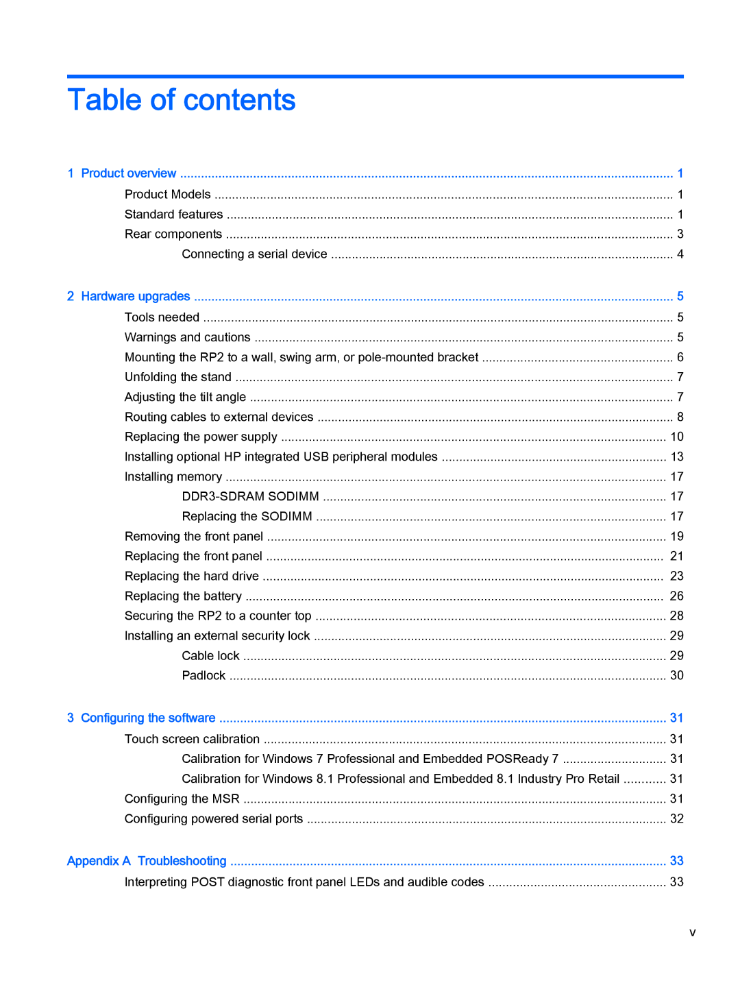 HP 2000 Base Model manual Table of contents 