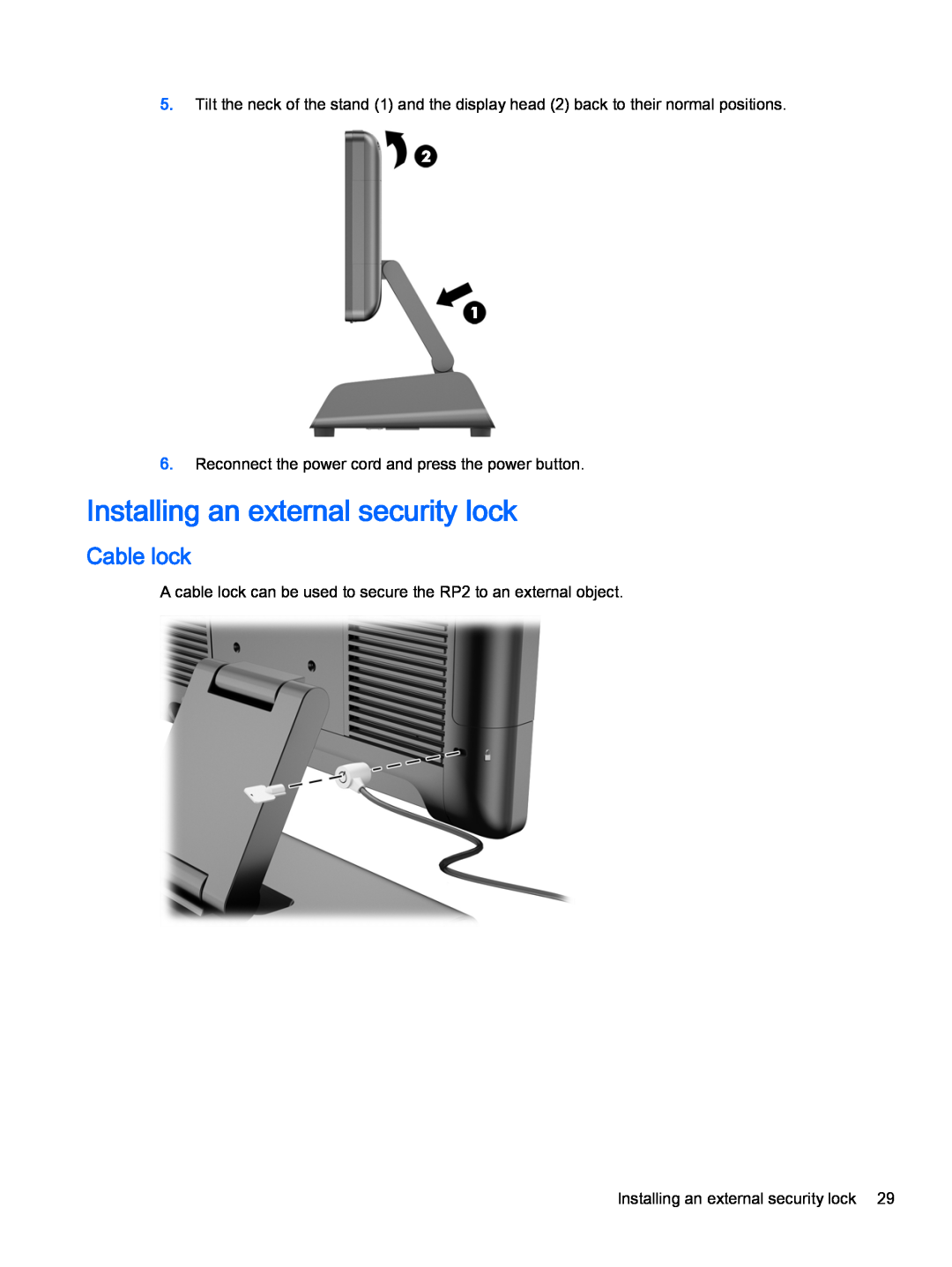 HP 2000 Base Model manual Installing an external security lock, Cable lock 