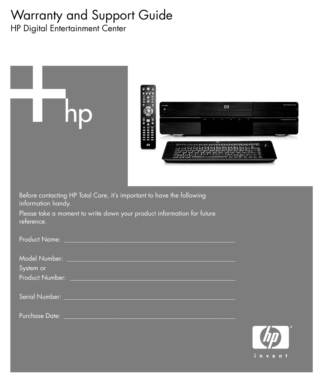 HP 2000495 manual Warranty and Support Guide 