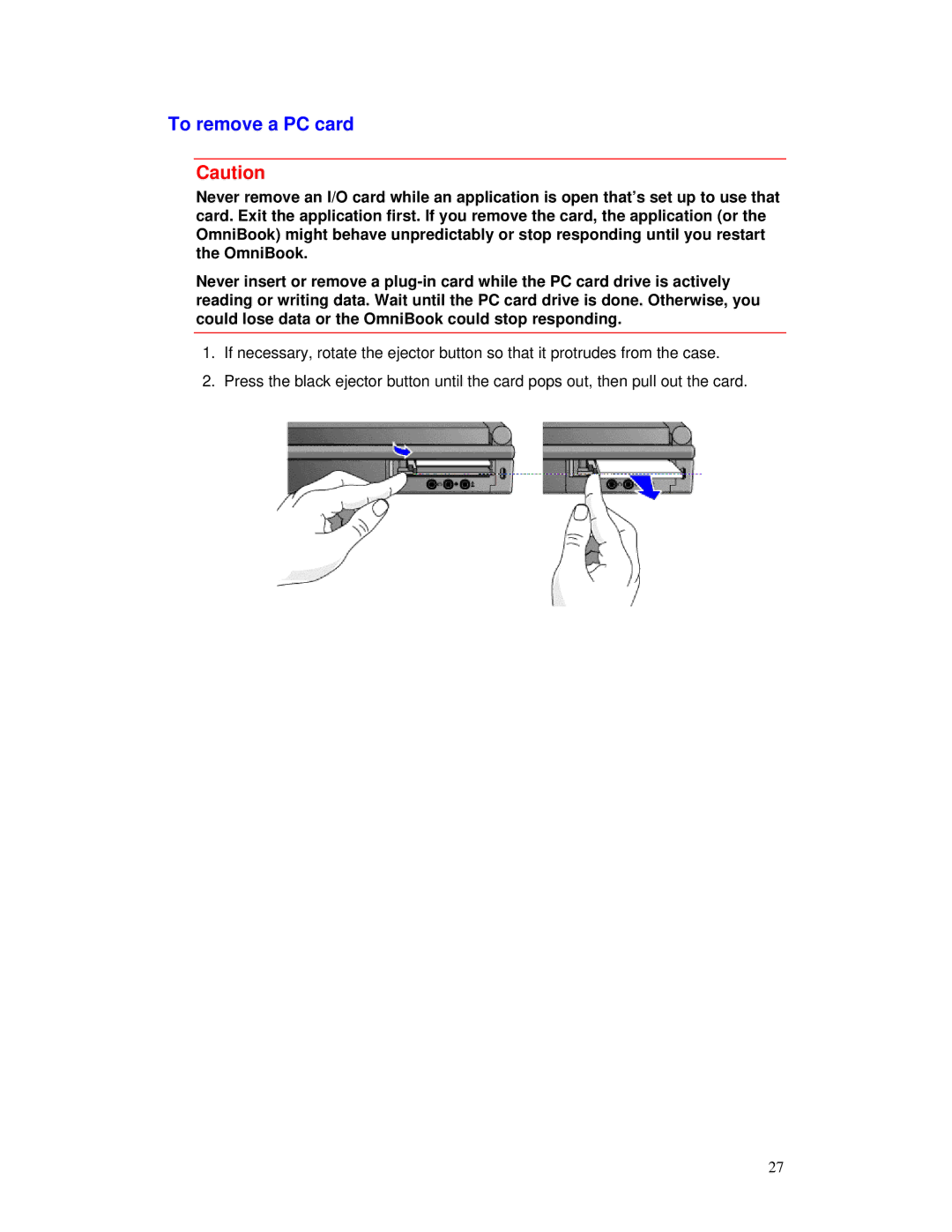 HP 2000/5700 manual To remove a PC card 