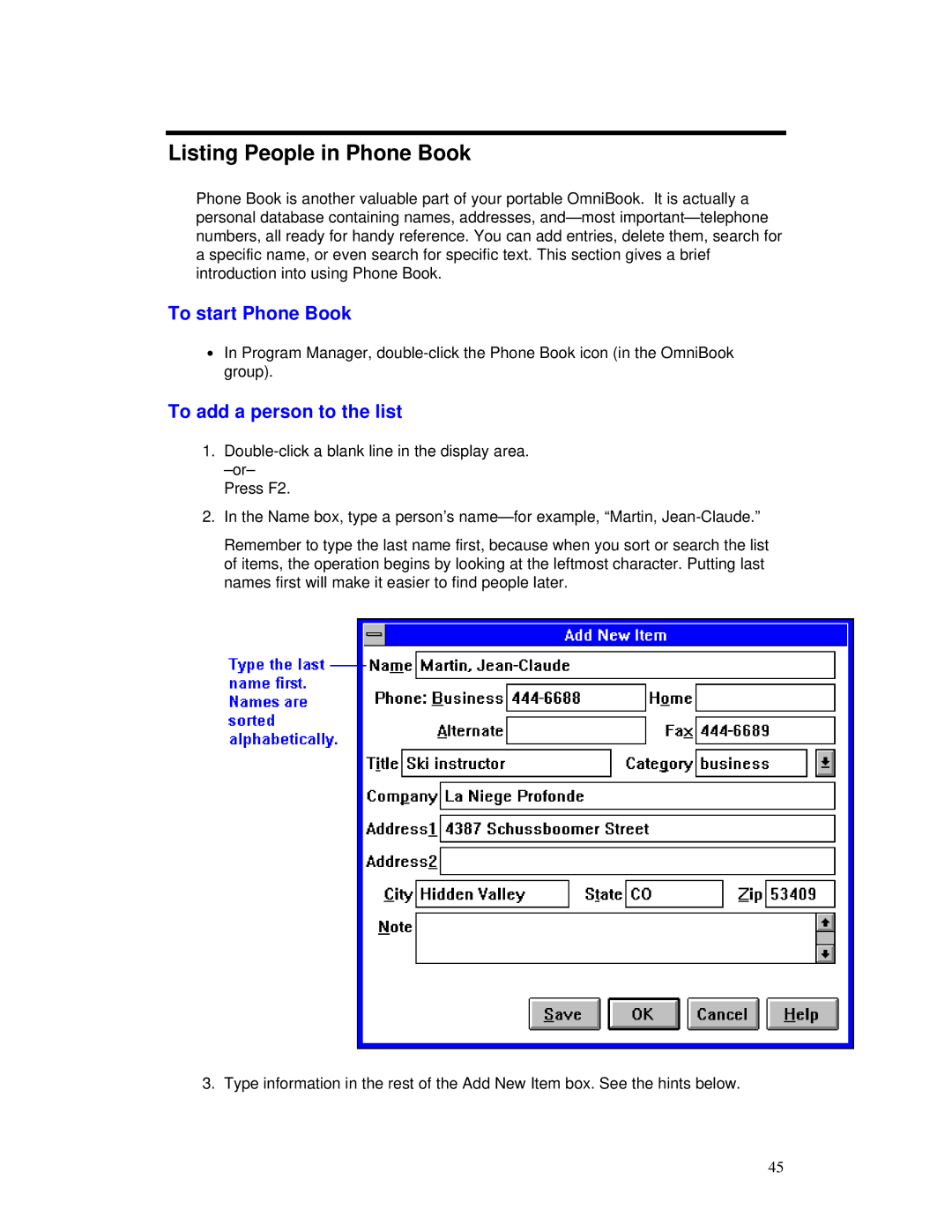 HP 2000/5700 manual Listing People in Phone Book, To start Phone Book, To add a person to the list 