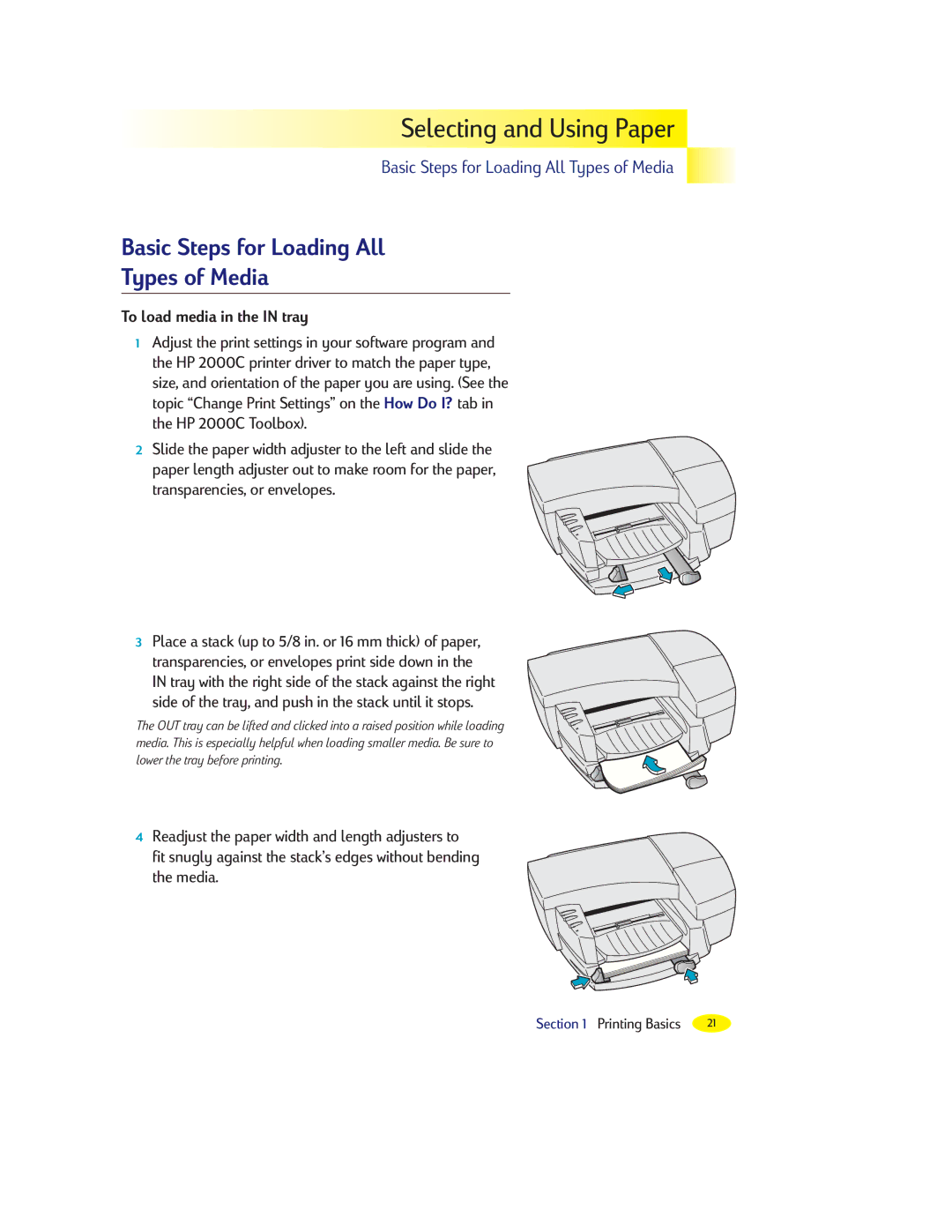 HP 2000C manual Basic Steps for Loading All Types of Media, To load media in the in tray 