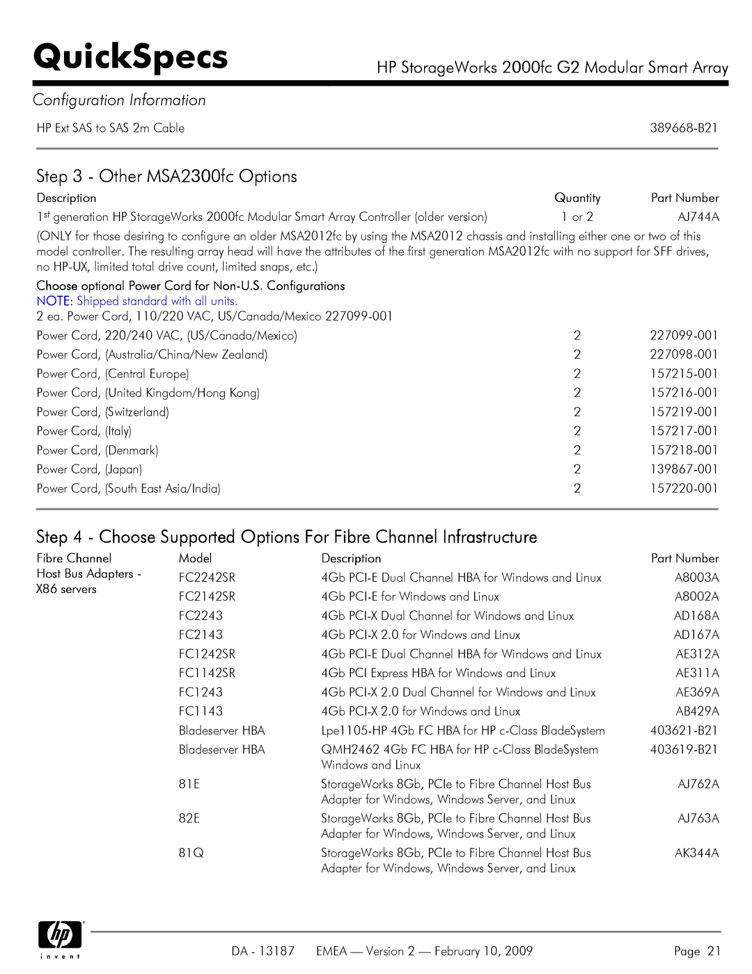 HP 2000fc manual Other MSA2300fc Options, Choose Supported Options For Fibre Channel Infrastructure 