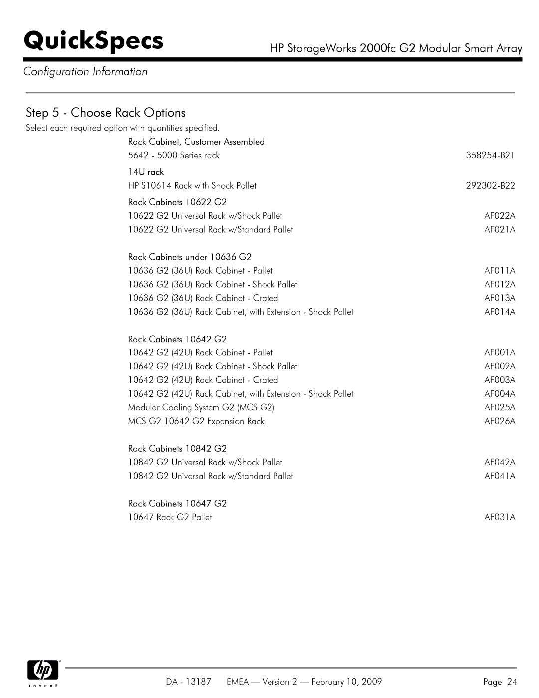 HP 2000fc manual Choose Rack Options 