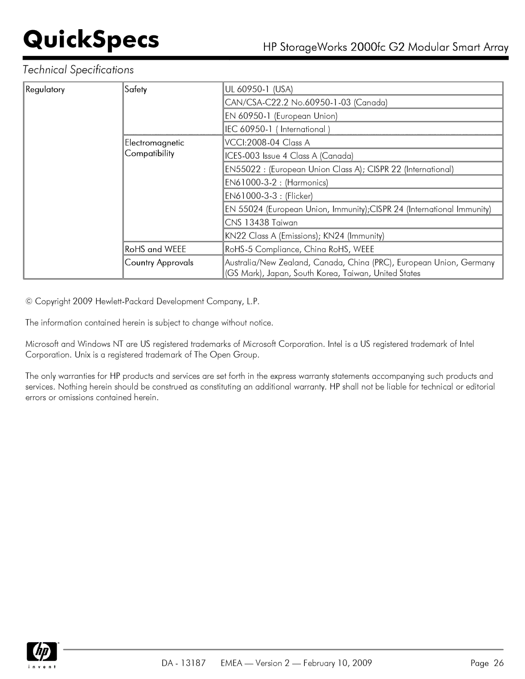 HP 2000fc manual Regulatory Safety, Electromagnetic, Compatibility, RoHS and Weee, Country Approvals 