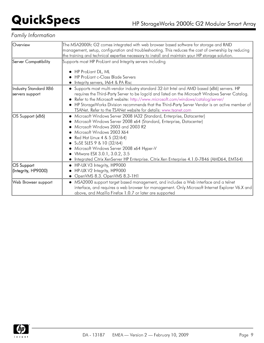 HP 2000fc manual Overview, Server Compatibility, Industry Standard, Servers support, OS Support, Integrity, HP9000 