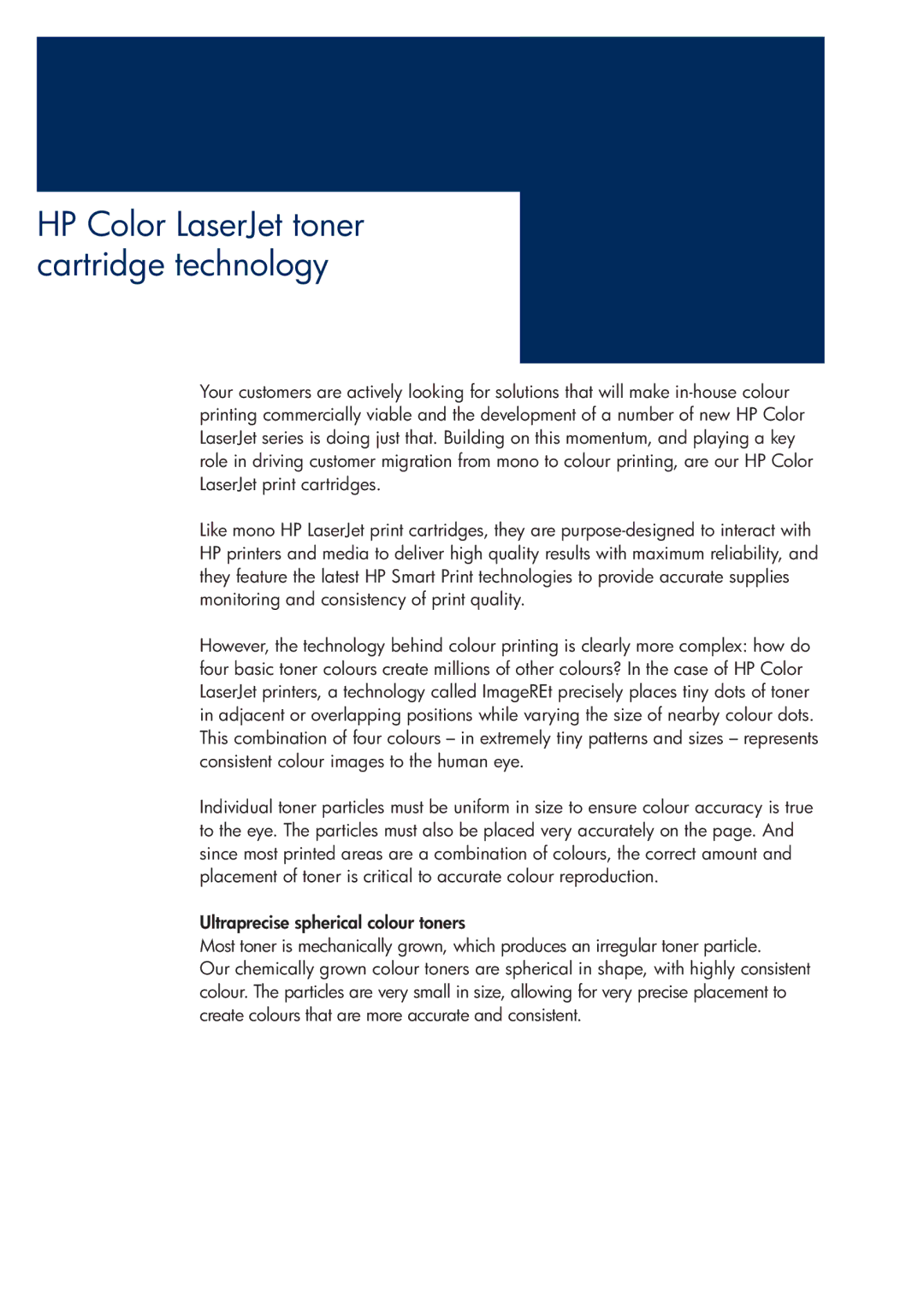 HP 200T manual HP Color LaserJet toner cartridge technology 