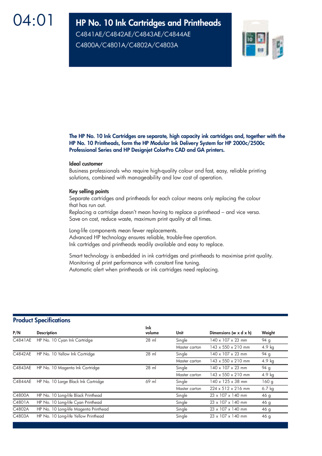 HP 200T manual HP No Ink Cartridges and Printheads, C4841AE/C4842AE/C4843AE/C4844AE C4800A/C4801A/C4802A/C4803A 