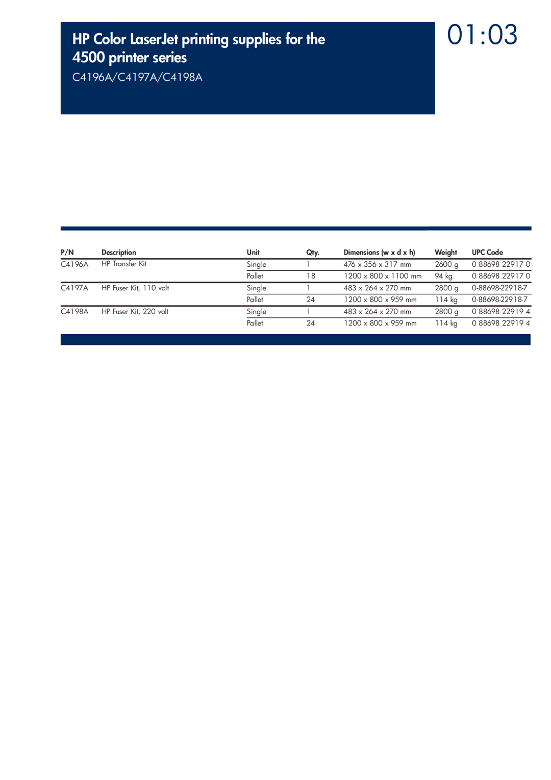 HP 200T manual 0103, Printer series, C4196A/C4197A/C4198A 