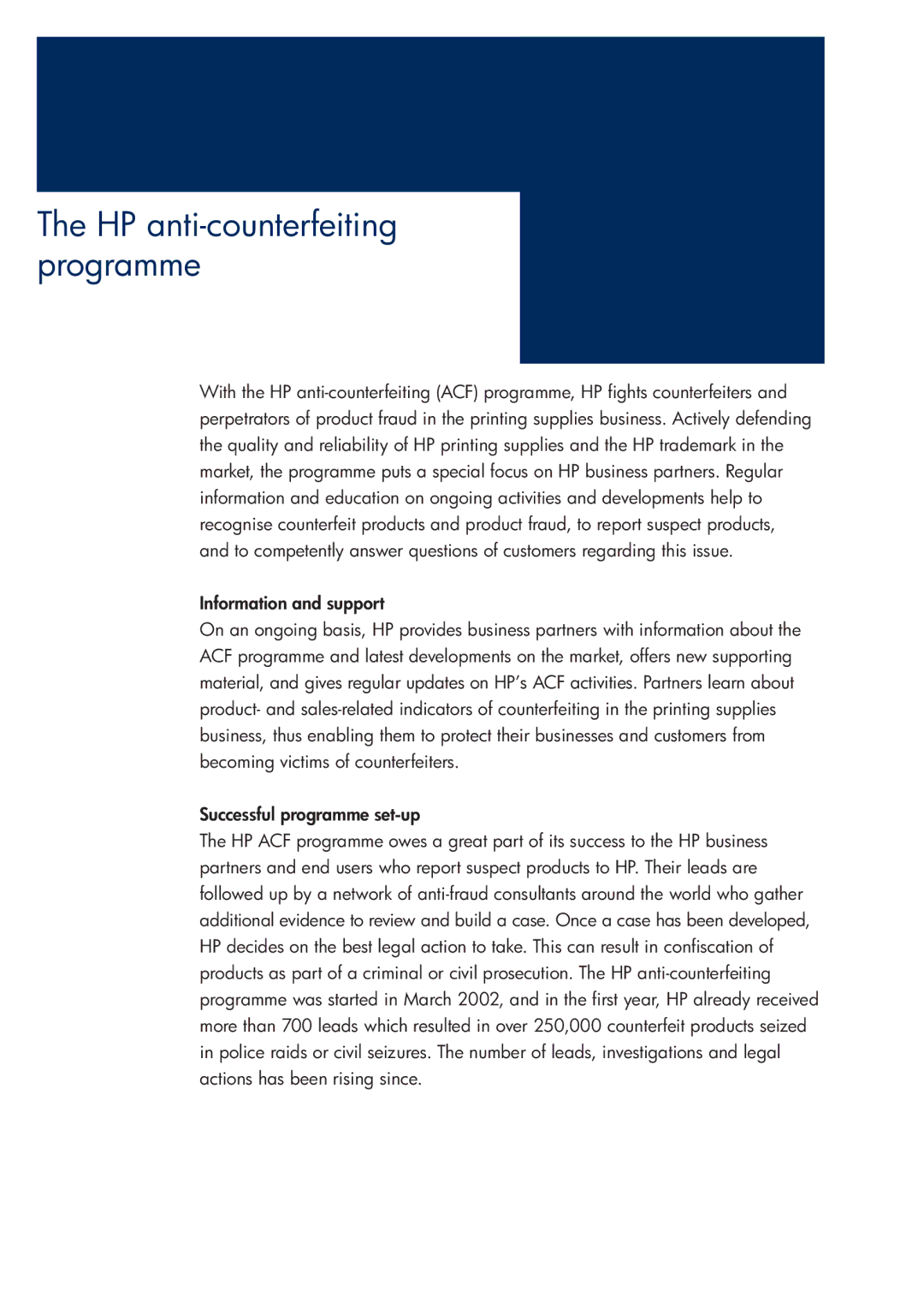 HP 200T manual HP anti-counterfeiting programme 