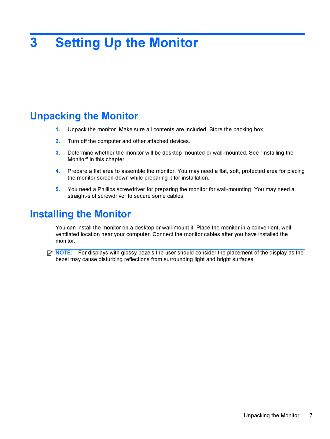 HP 1910, 2010, 2310, 2210, 2510 manual Setting Up the Monitor, Unpacking the Monitor, Installing the Monitor 