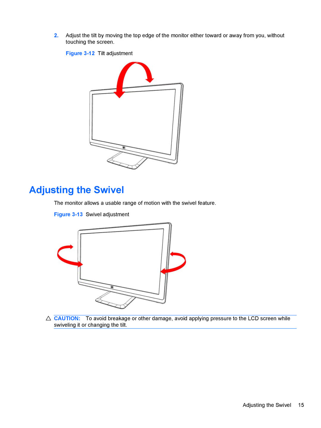 HP 2310, 2010, 2210, 1910, 2510 manual Adjusting the Swivel, 12Tilt adjustment 