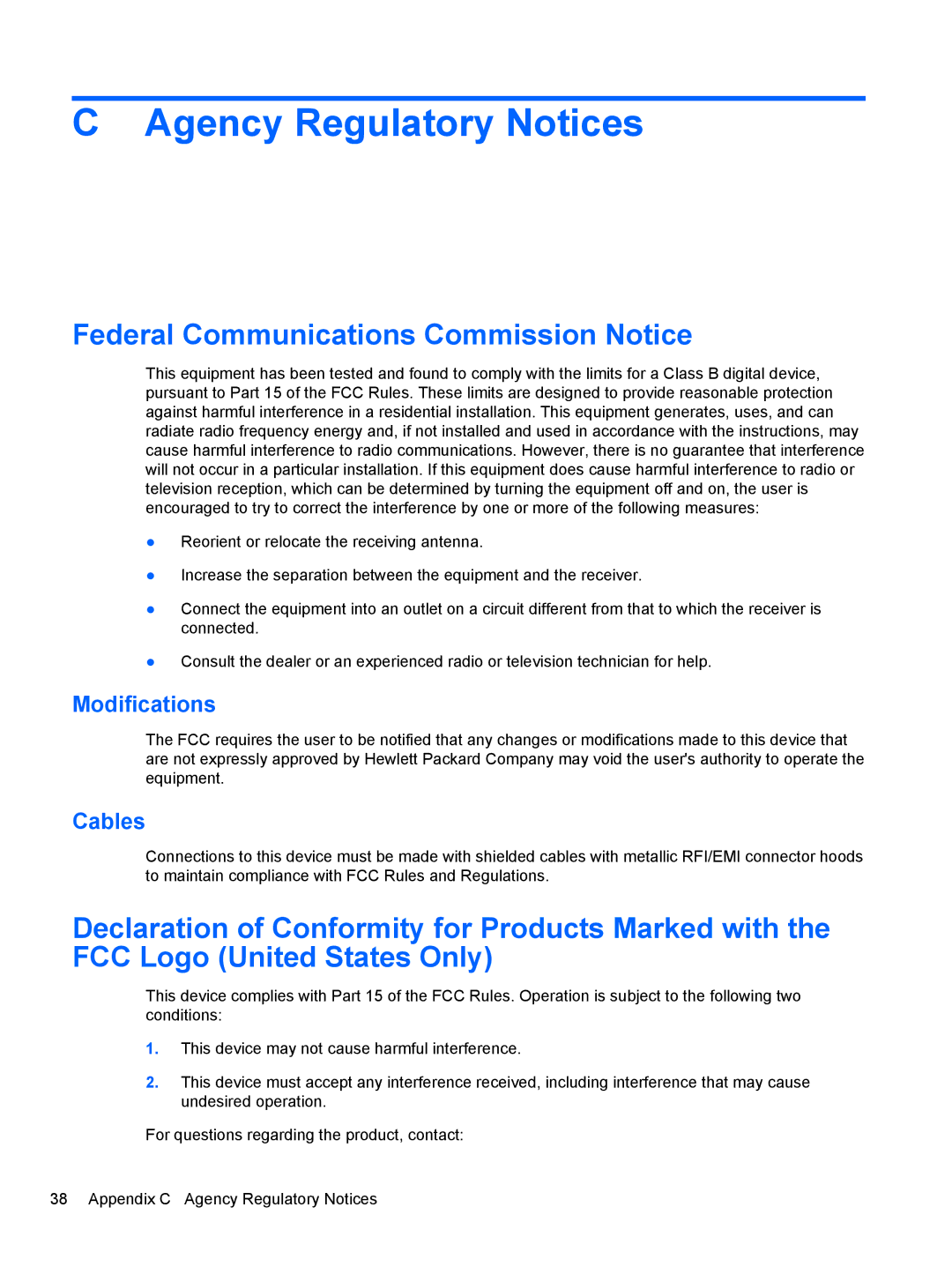 HP 2510, 2010, 2310, 2210, 1910 manual Agency Regulatory Notices, Federal Communications Commission Notice 