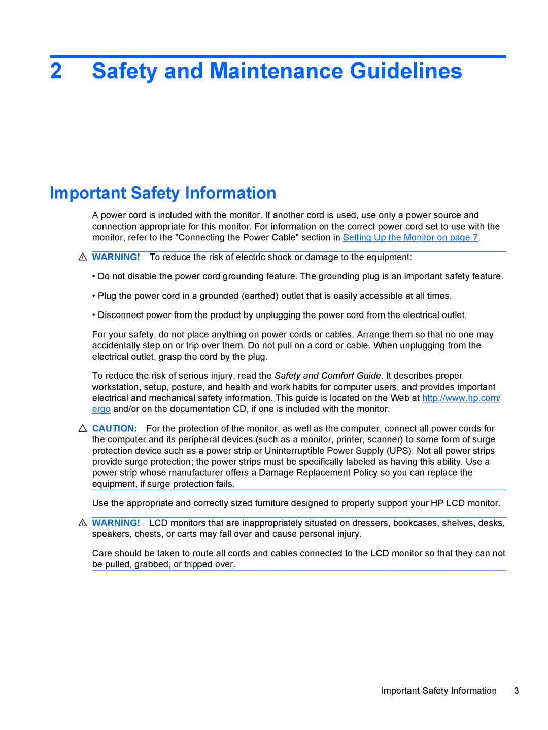 HP 2510, 2010, 2310, 2210, 1910 manual Safety and Maintenance Guidelines, Important Safety Information 