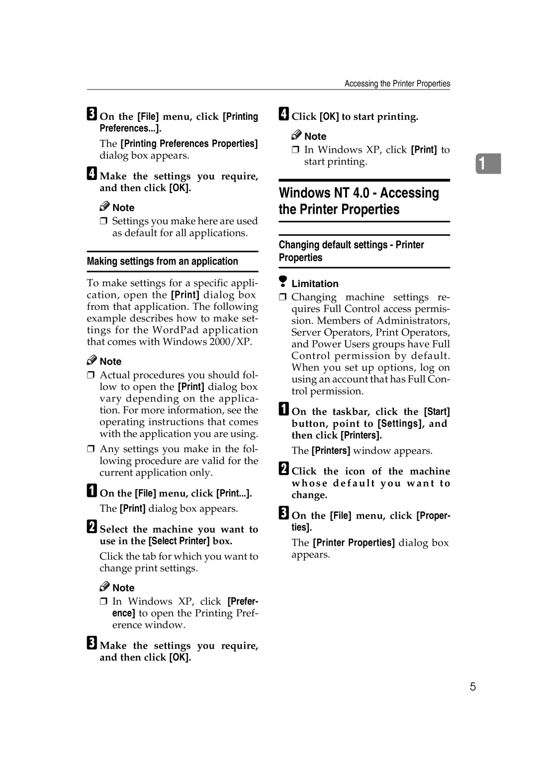 HP 2045 manual Windows NT 4.0 Accessing the Printer Properties 