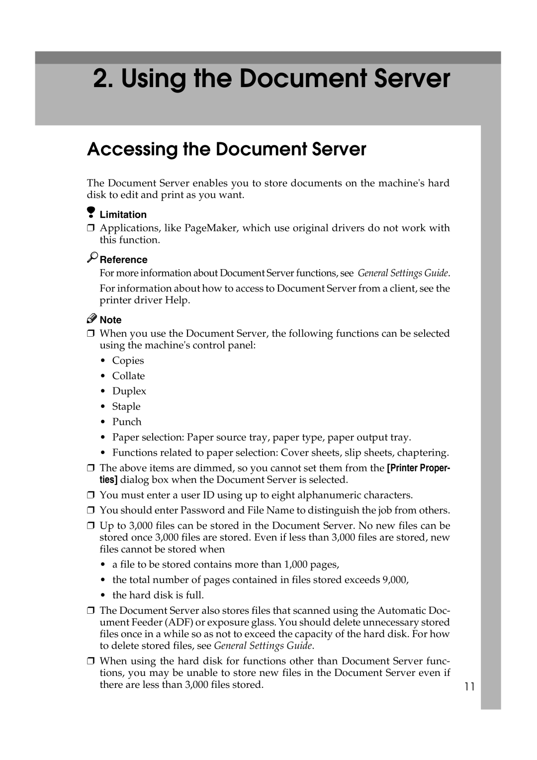 HP 2045 manual Using the Document Server, Accessing the Document Server 