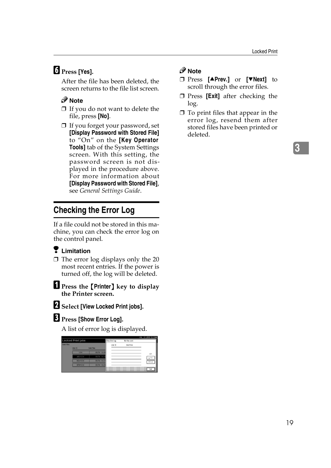 HP 2045 manual List of error log is displayed 