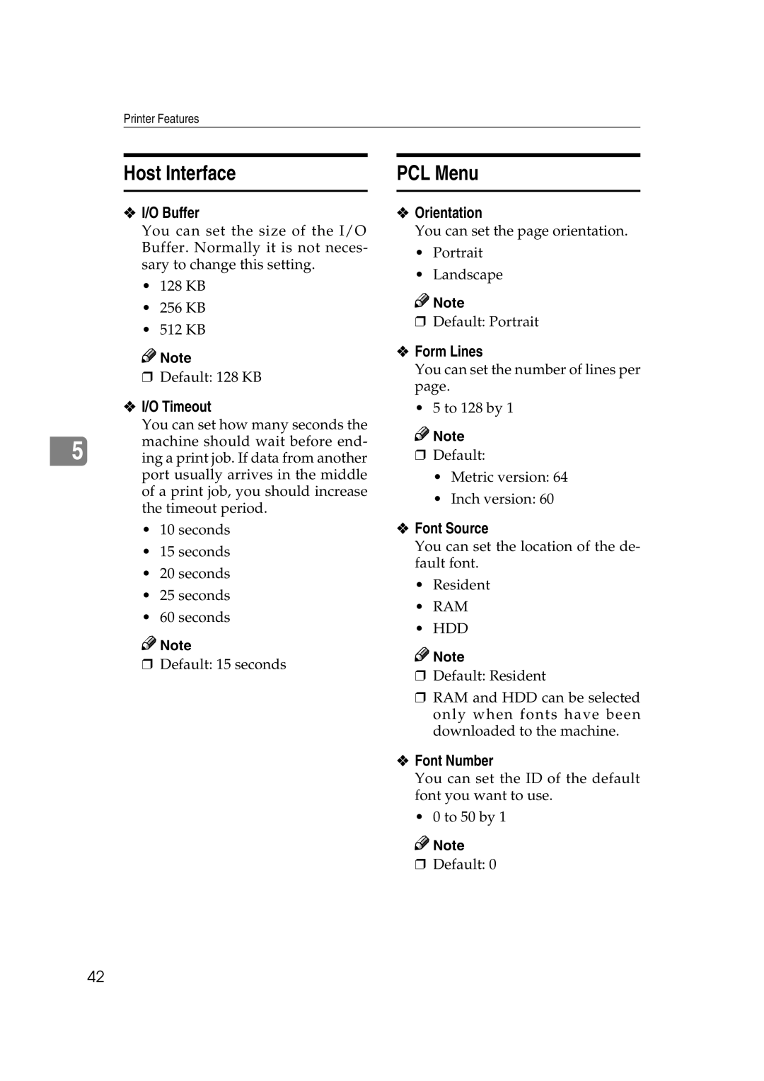 HP 2045 manual Host Interface PCL Menu 