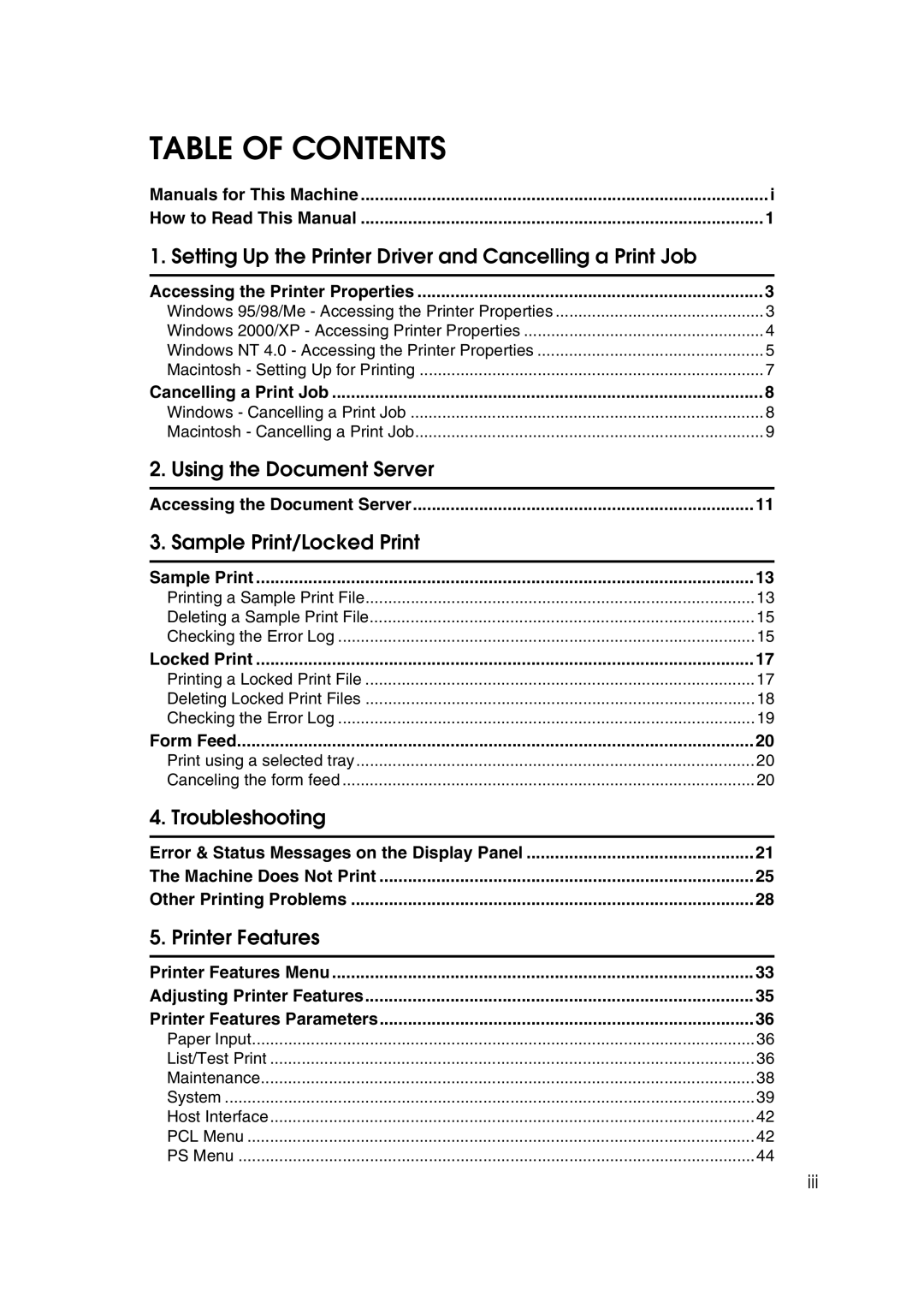 HP 2045 manual Table of Contents 