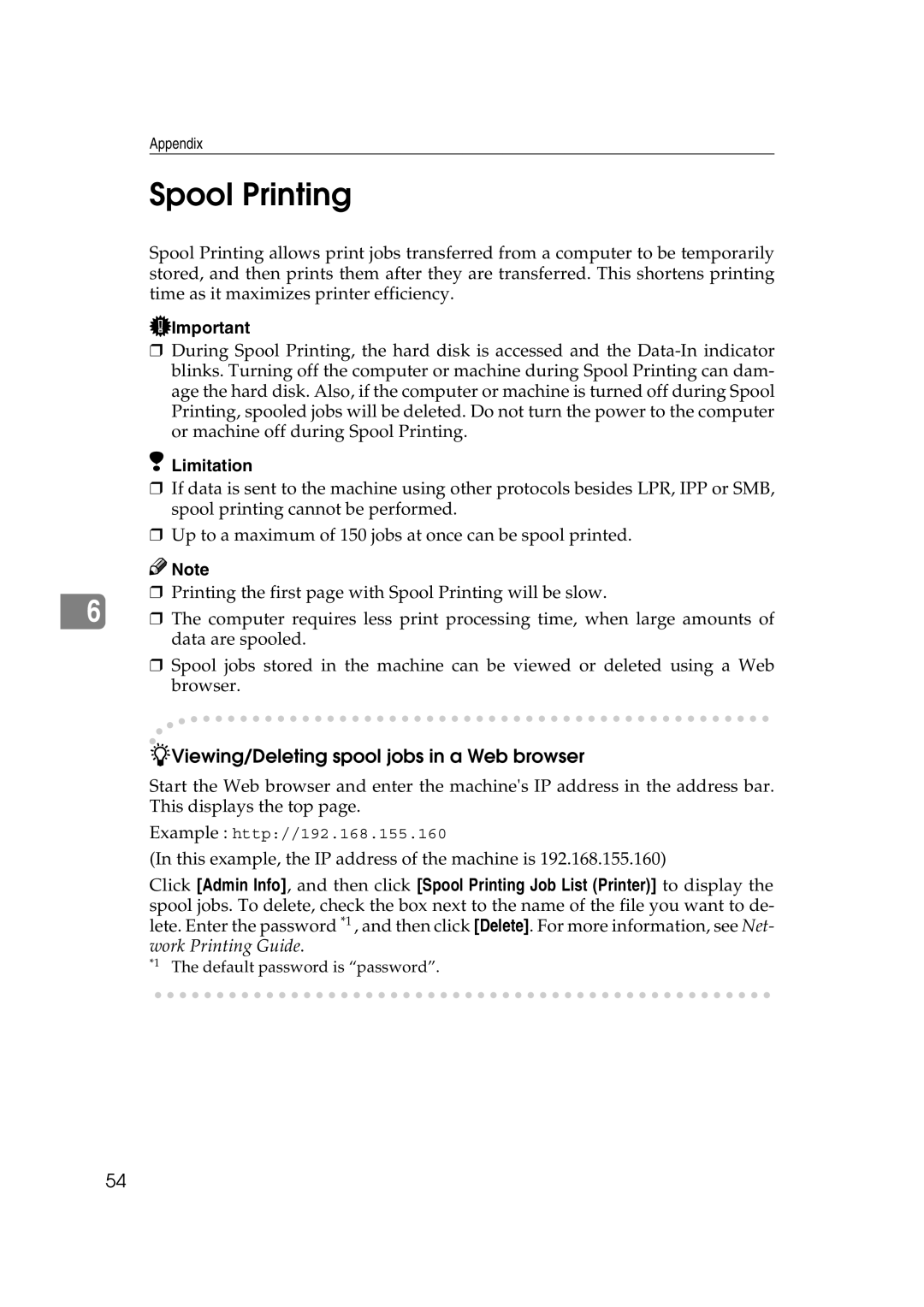 HP 2045 manual Spool Printing, Viewing/Deleting spool jobs in a Web browser 