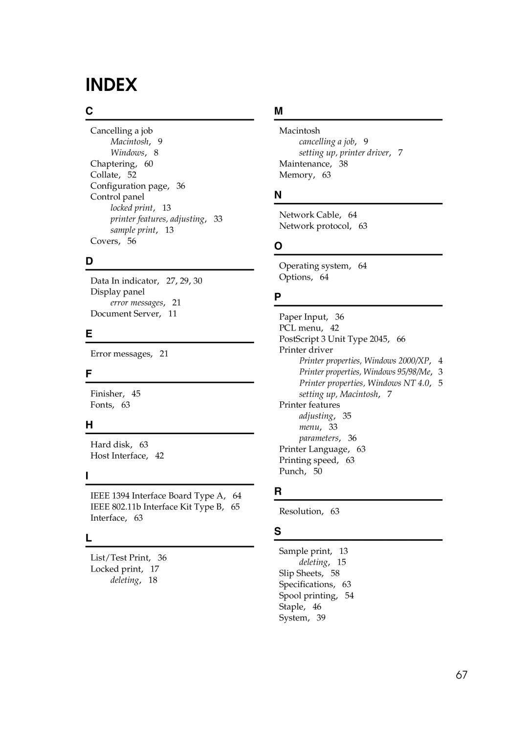 HP 2045 manual Index 