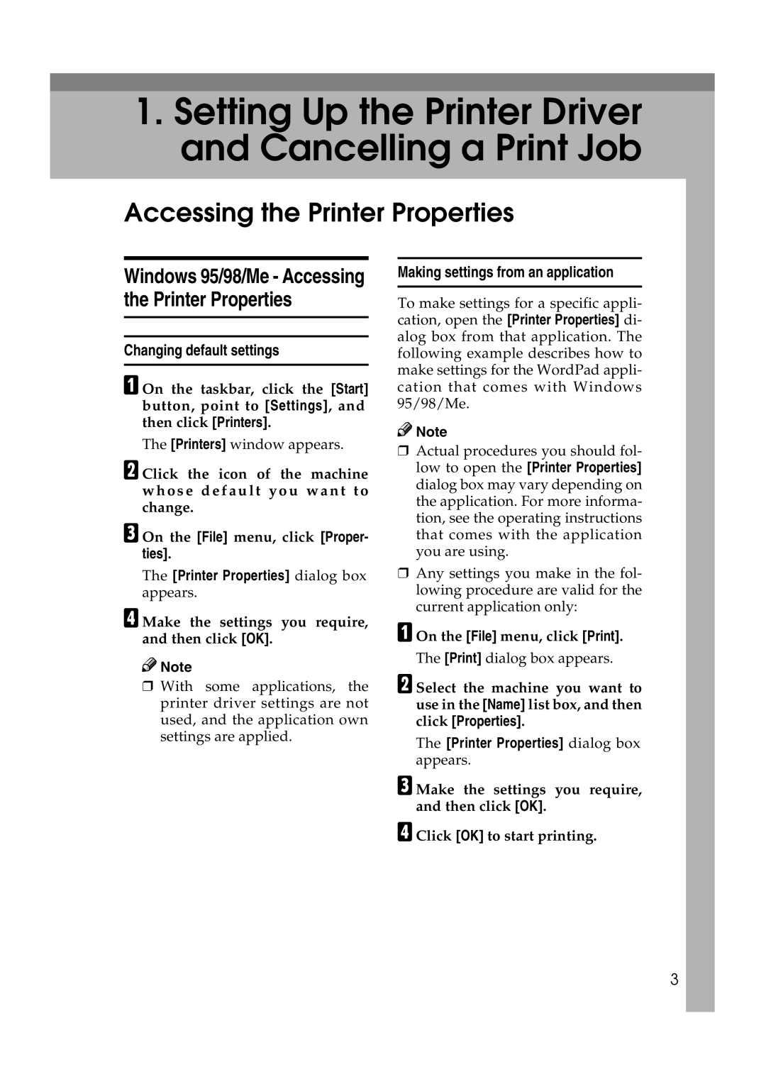 HP 2045 manual Accessing the Printer Properties, Changing default settings, Making settings from an application 