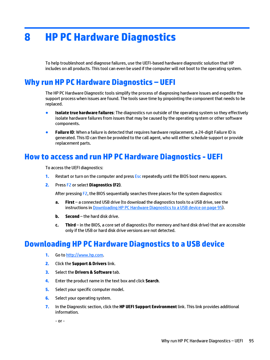 HP 205 G1 manual Why run HP PC Hardware Diagnostics Uefi, How to access and run HP PC Hardware Diagnostics Uefi 