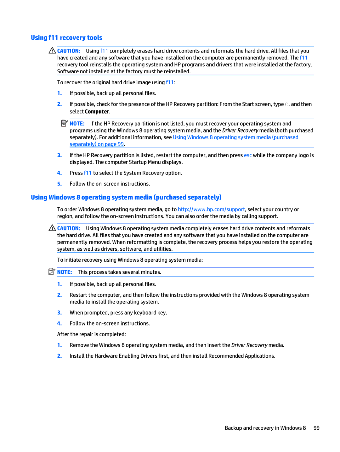 HP 205 G1 manual Using f11 recovery tools 