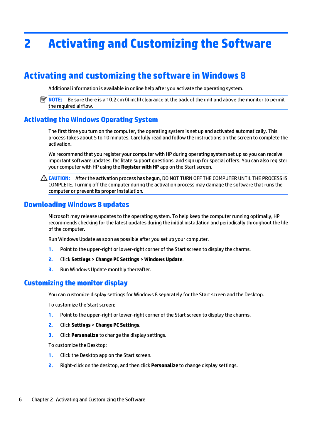 HP 205 G1 manual Activating and Customizing the Software, Activating and customizing the software in Windows 