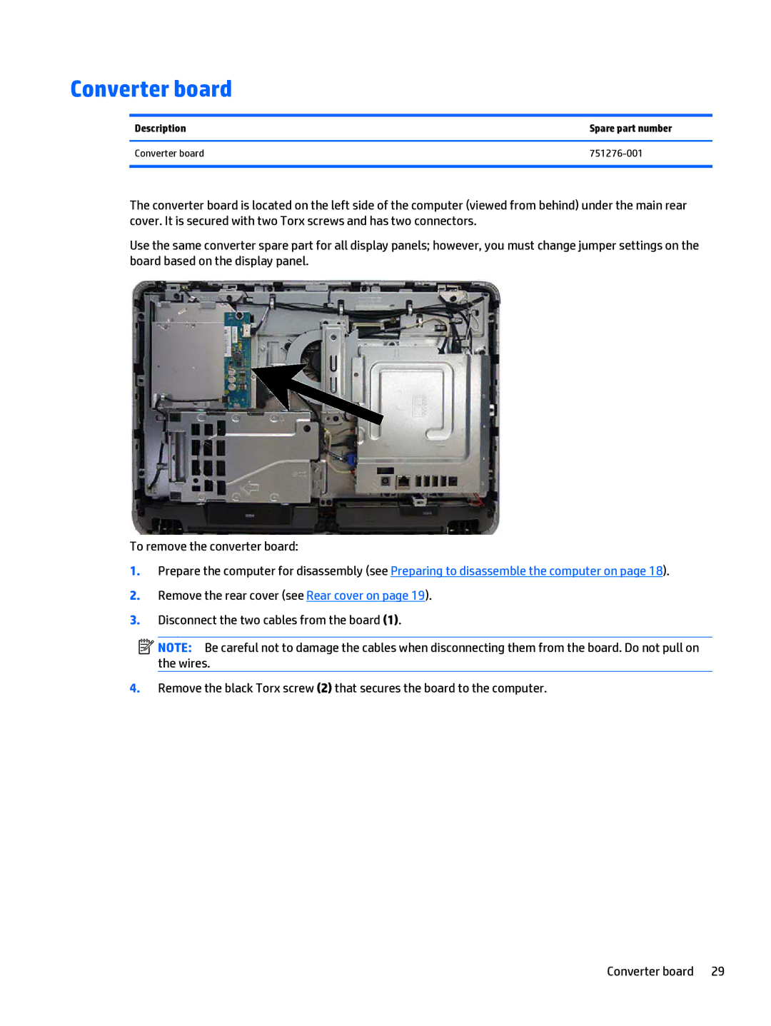 HP 205 G1 manual Description Spare part number Converter board 751276-001 